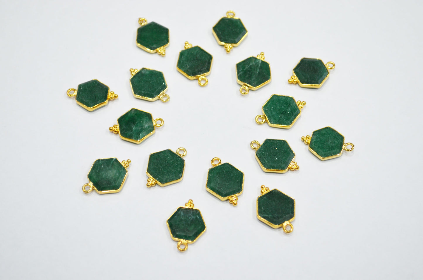 Green Aventurine Faceted Hexagon Shape Connector , Sold By Piece , 13 - 16 mm , RB-7492