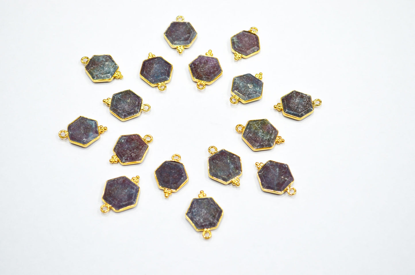 Ruby Kyanite Faceted Hexagon Shape Connector , Sold By Piece , 13 - 15 mm , RB-7494