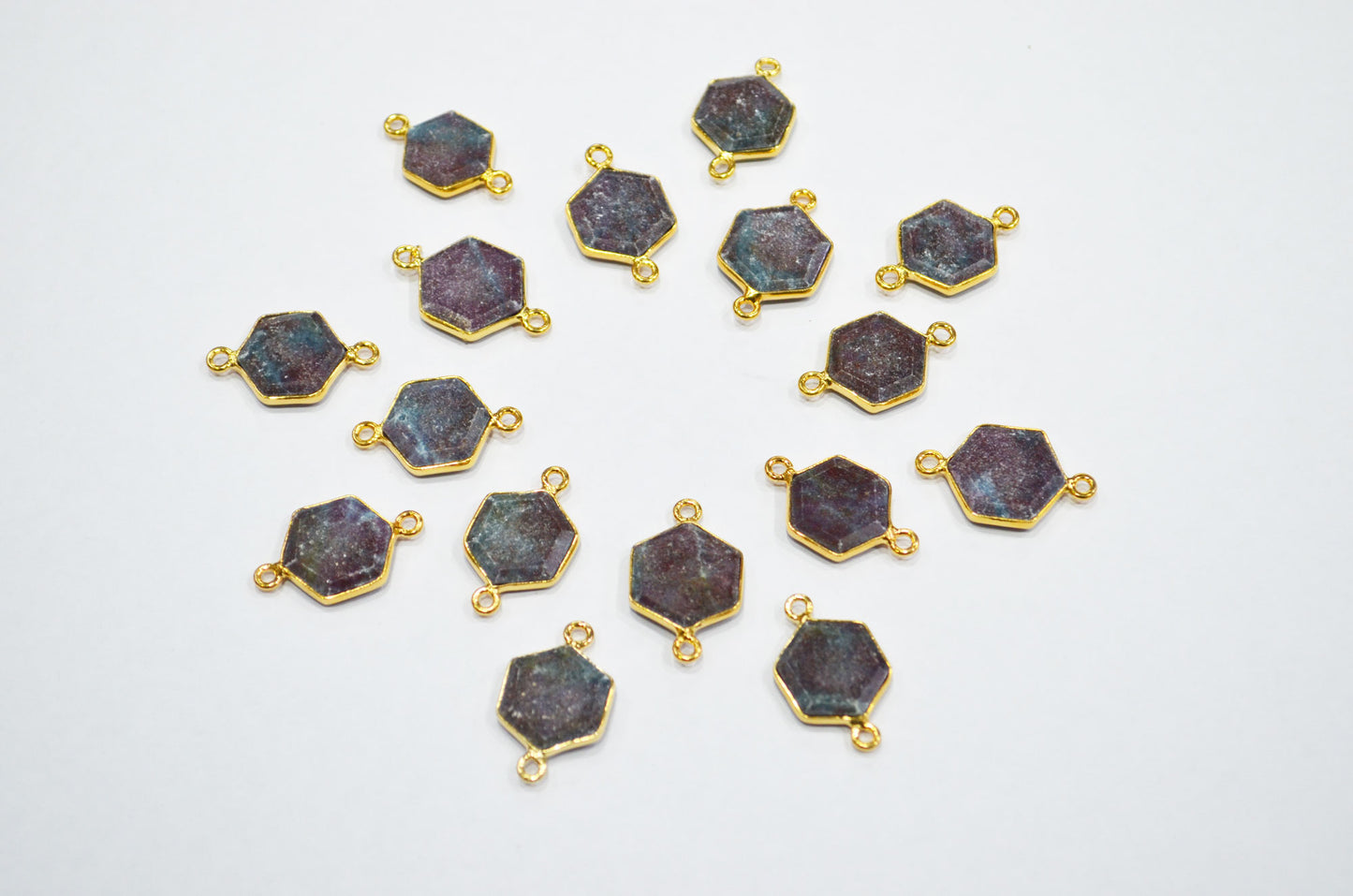 Ruby Kyanite Faceted Hexagon Shape Connector , Sold By Piece , 13 - 15 mm , RB-7495