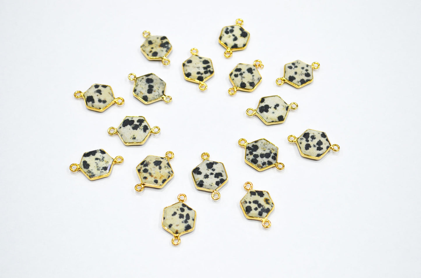 Dalmatian Faceted Hexagon Shape Connector , Sold By Piece , 13 - 16 mm , RB-7496