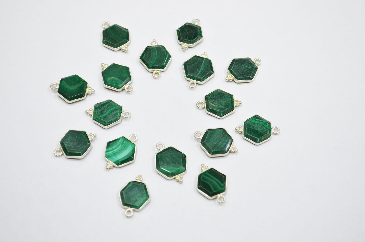 Malachite Faceted Hexagon Shape Connector , Sold By Piece , 13 - 15 mm , RB-7503