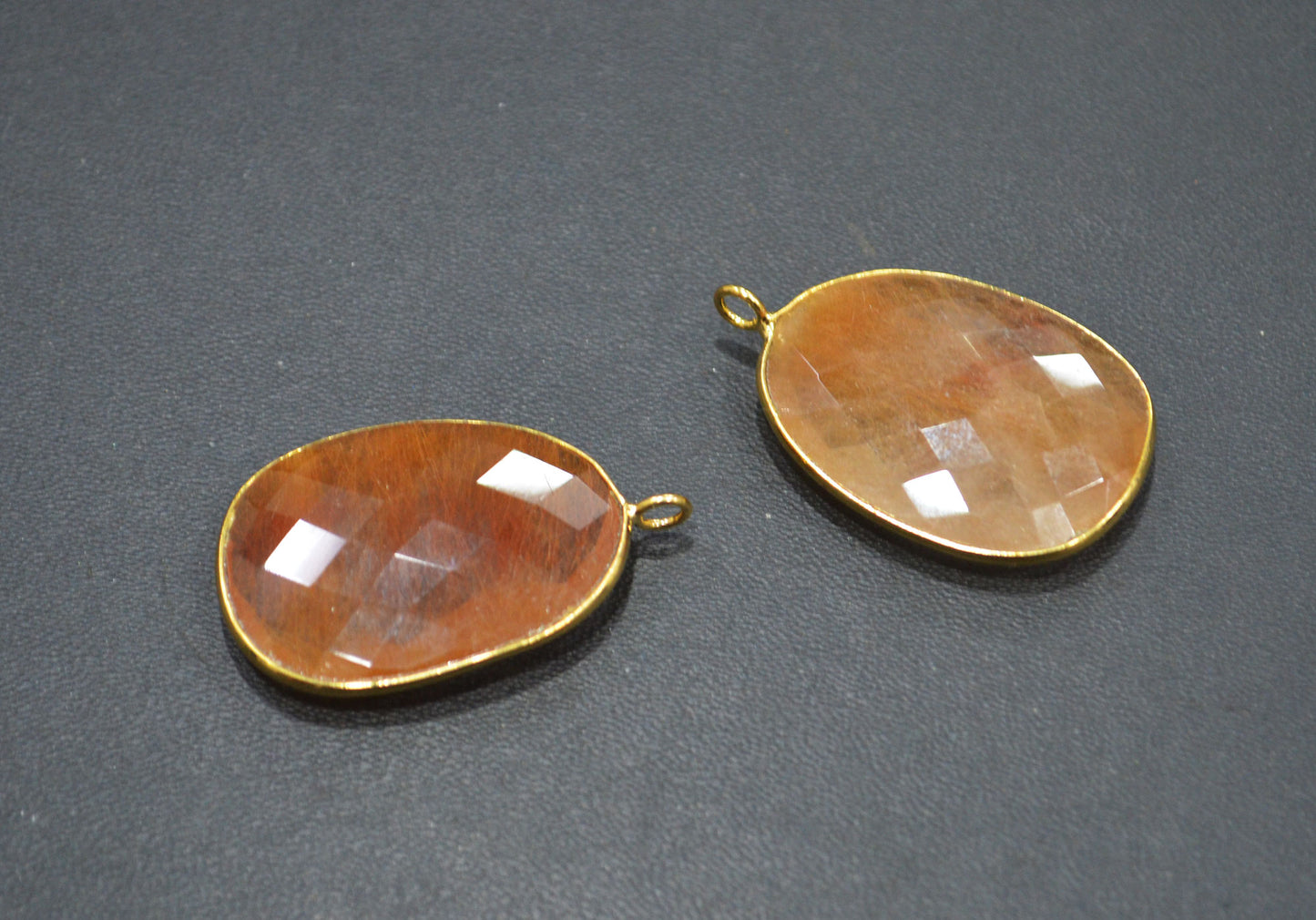 Pack Of 2 Piece Camel Rutile Faceted Slice Shape Single Bail Connector , Sold By Pack , 31 mm , RB-7511
