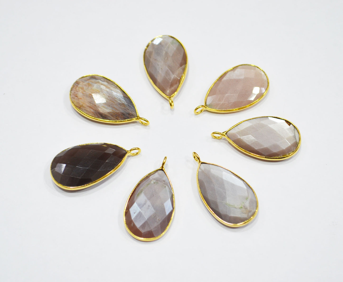 Pack Of 7 Pieces Natural Chocolate Moonstone Faceted Pear Shape Connector , 16x25 mm , RB-7519