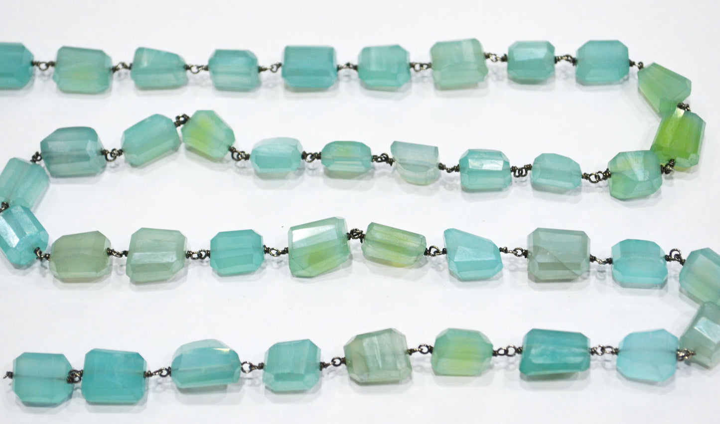 Mystic Aqua Chalcedony Laser Cut Nuggets Shape Rosary Beaded Chain , 7 - 12 mm , RB-6362