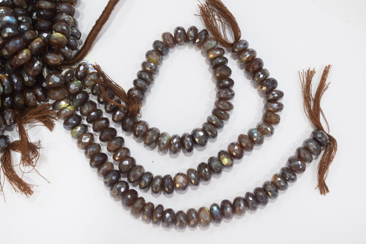 Chocolate Labradorite AB Coated Silver Rondelle Beads,Chcolate Labradorite AB Coated Silver Faceted Beads, 9.50 mm, 7" ,17249