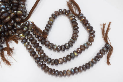 Chocolate Labradorite AB Coated Silver Rondelle Beads,Chcolate Labradorite AB Coated Silver Faceted Beads, 9.50 mm, 7" ,17249