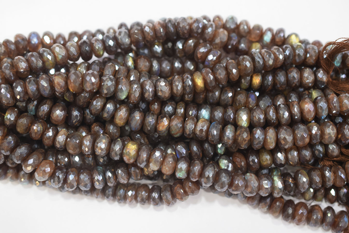 Chocolate Labradorite AB Coated Silver Rondelle Beads,Chcolate Labradorite AB Coated Silver Faceted Beads, 9.50 mm, 7" ,17249