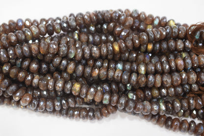 Chocolate Labradorite AB Coated Silver Rondelle Beads,Chcolate Labradorite AB Coated Silver Faceted Beads, 9.50 mm, 7" ,17249