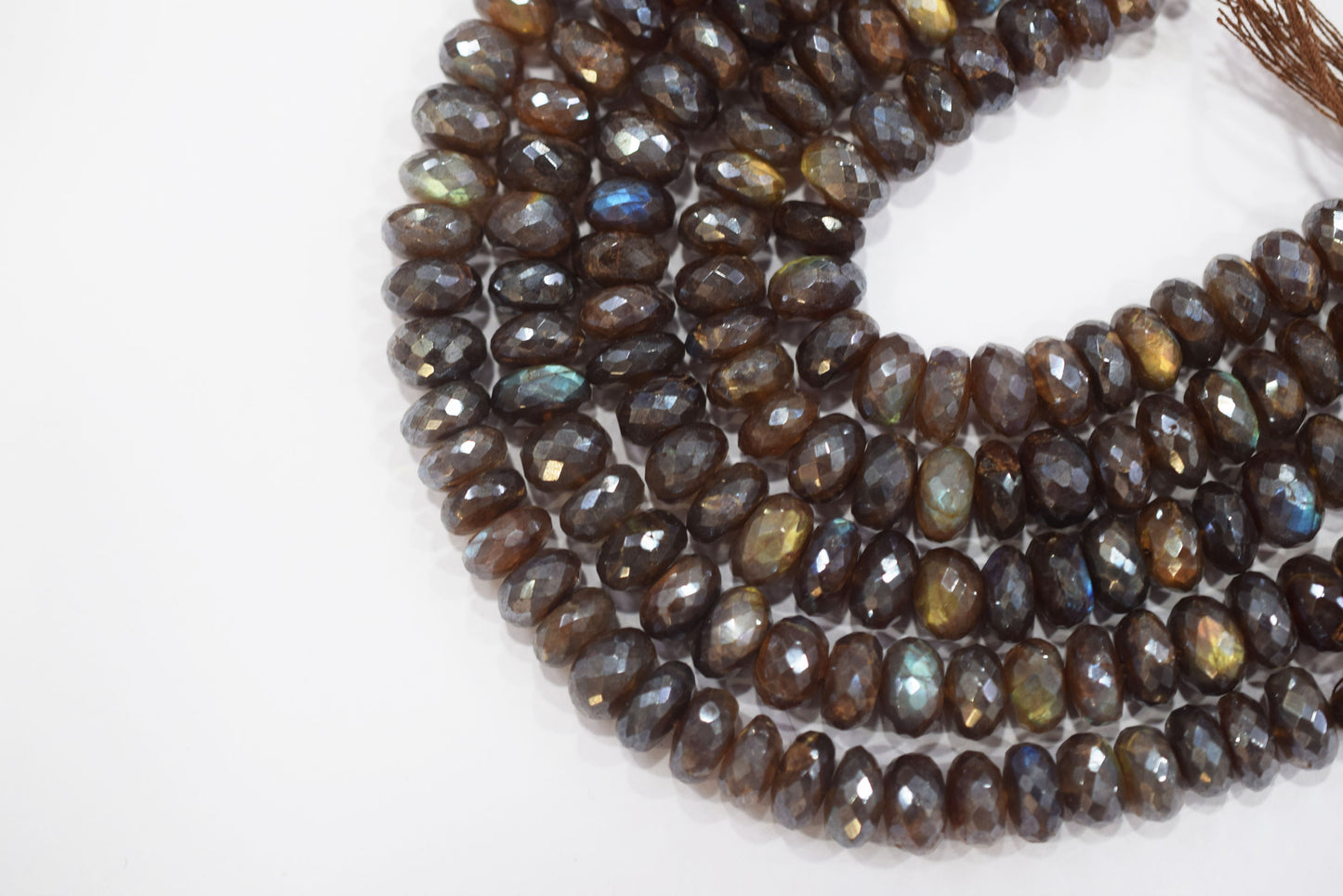 Chocolate Labradorite AB Coated Silver Rondelle Beads,Chcolate Labradorite AB Coated Silver Faceted Beads, 9.50 mm, 7" ,17249