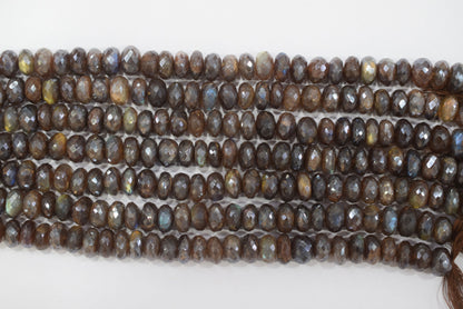 Chocolate Labradorite AB Coated Silver Rondelle Beads,Chcolate Labradorite AB Coated Silver Faceted Beads, 9.50 mm, 7" ,17249