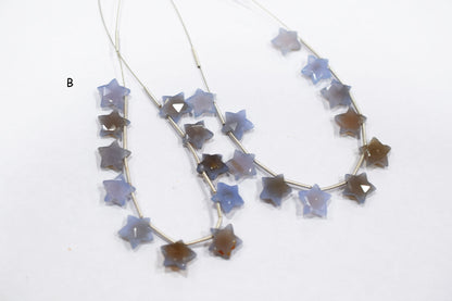 11 Pieces Natural Blue Chalcedony Concave Cut Star Shape Faceted Briolettes , Sold By Strand , 10 mm , 17361