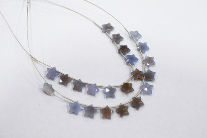 11 Pieces Natural Blue Chalcedony Concave Cut Star Shape Faceted Briolettes , Sold By Strand , 10 mm , 17361