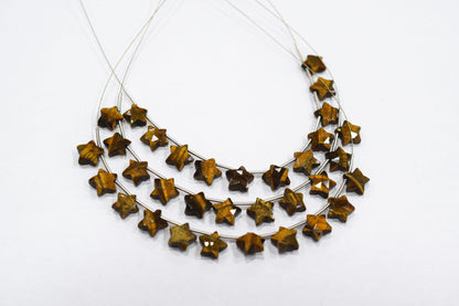 11 Pieces Natural Tiger Eye Concave Cut Star Shape Faceted Briolettes , Sold By Strand , 10 mm , 17365