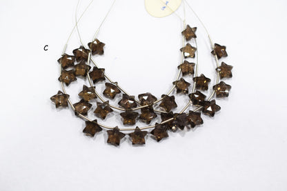 11 Pieces Natural Smoky Concave Cut Star Shape Faceted Briolettes , Sold By Strand , 10 mm , 17367