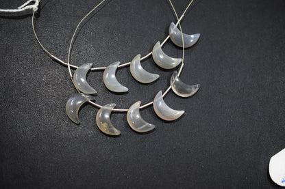 5 Pieces Grey Moonstone Smooth Crescent Half Moon Shape Briolettes , Sold By Strand , 7x17 - 8x18 mm , 17374