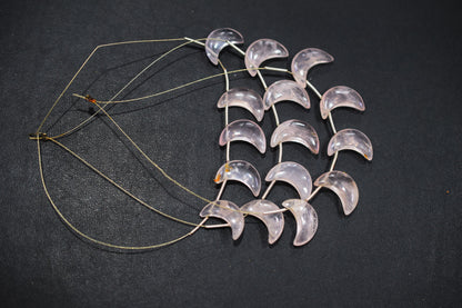 5 Pieces Natural Rose Quartz Smooth Crescent Half Moon Shape Briolettes , Sold By Strand , 8x18 - 9x19 mm , 17376