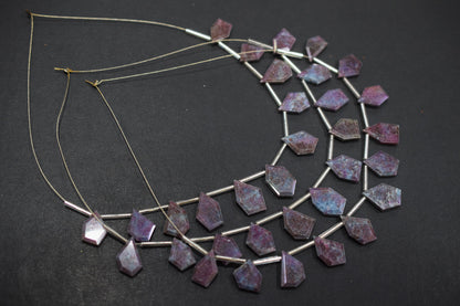 11 Pieces Ruby Kyanite Crown Cut Tablets Geometrical Shape Briolettes , Sold By Strand , 9x12 - 12x16 mm , 17384