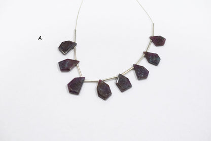 11 Pieces Ruby Kyanite Crown Cut Tablets Geometrical Shape Briolettes , Sold By Strand , 9x12 - 12x16 mm , 17384