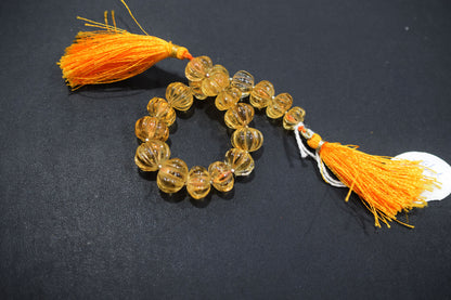 Natural Citrine Carved Melon Shape Beads , Sold By Strand , 11 to 14.50 mm , 7 Inches ,  17544