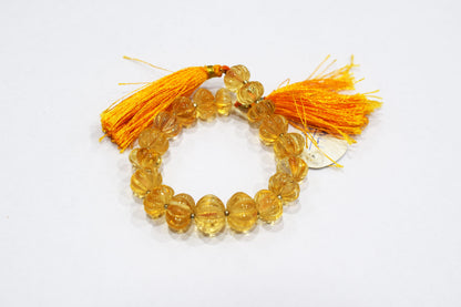 Natural Citrine Carved Melon Shape Beads , Sold By Strand , 11 to 14.50 mm , 7 Inches ,  17544