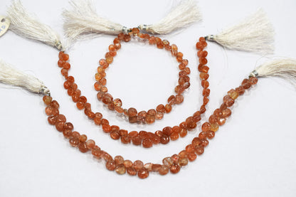 Sunstone Smooth Heart Shape Smooth Briolettes , Sold By Strand , 5x5 - 7x7 mm , 8" , 17561