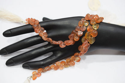 Sunstone Smooth Heart Shape Smooth Briolettes , Sold By Strand , 6x6 - 11x11 mm , 8", 17562