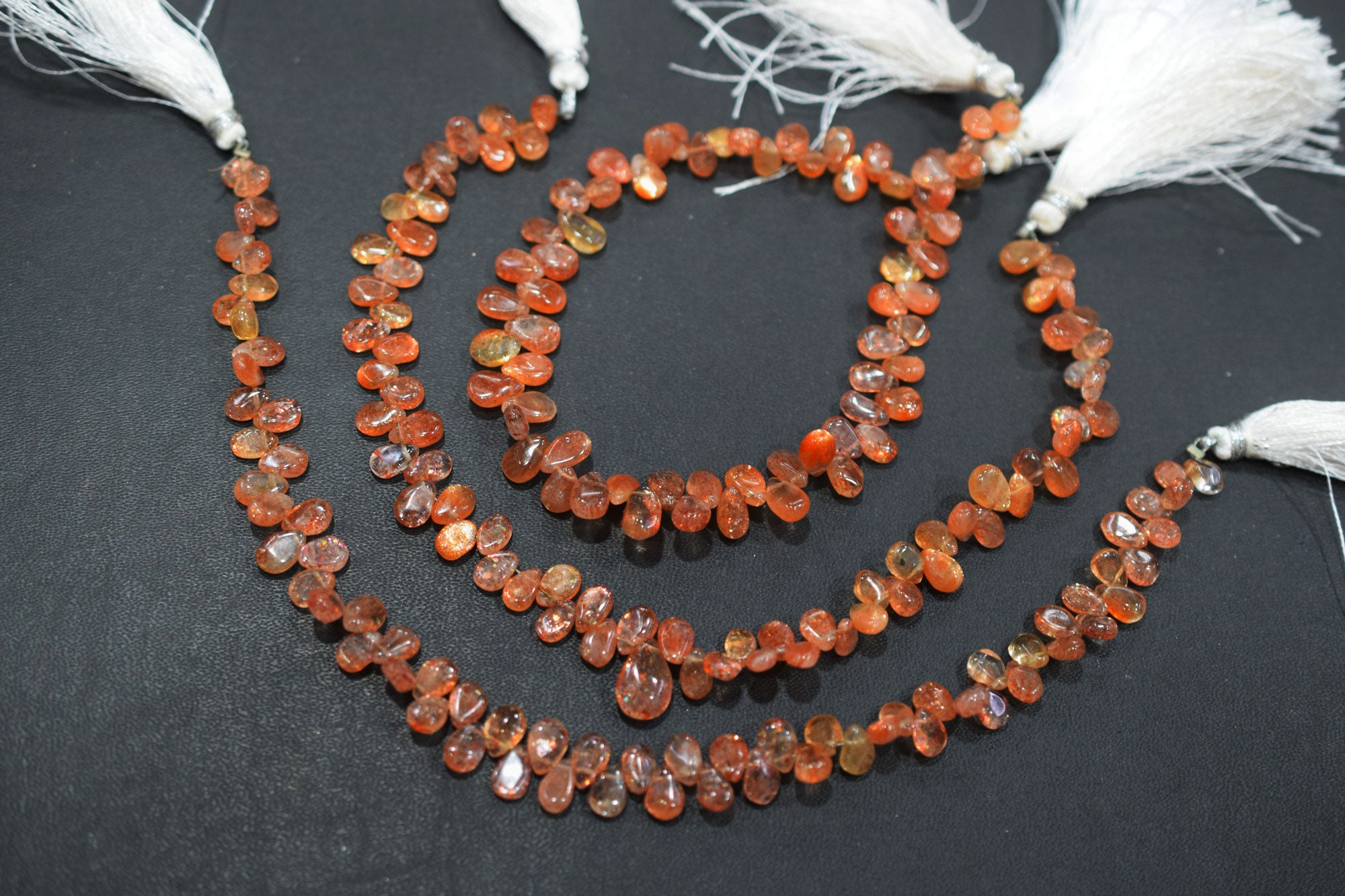 Sunstone Smooth Pear Shape Smooth Briolettes , Sold By Strand , 4x6 - 5x8 mm , 8" ,  17564