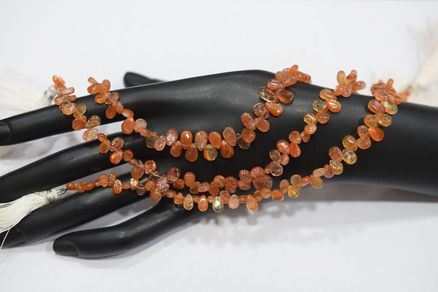 Sunstone Smooth Pear Shape Smooth Briolettes , Sold By Strand , 4x6 - 5x8 mm , 8" ,  17564