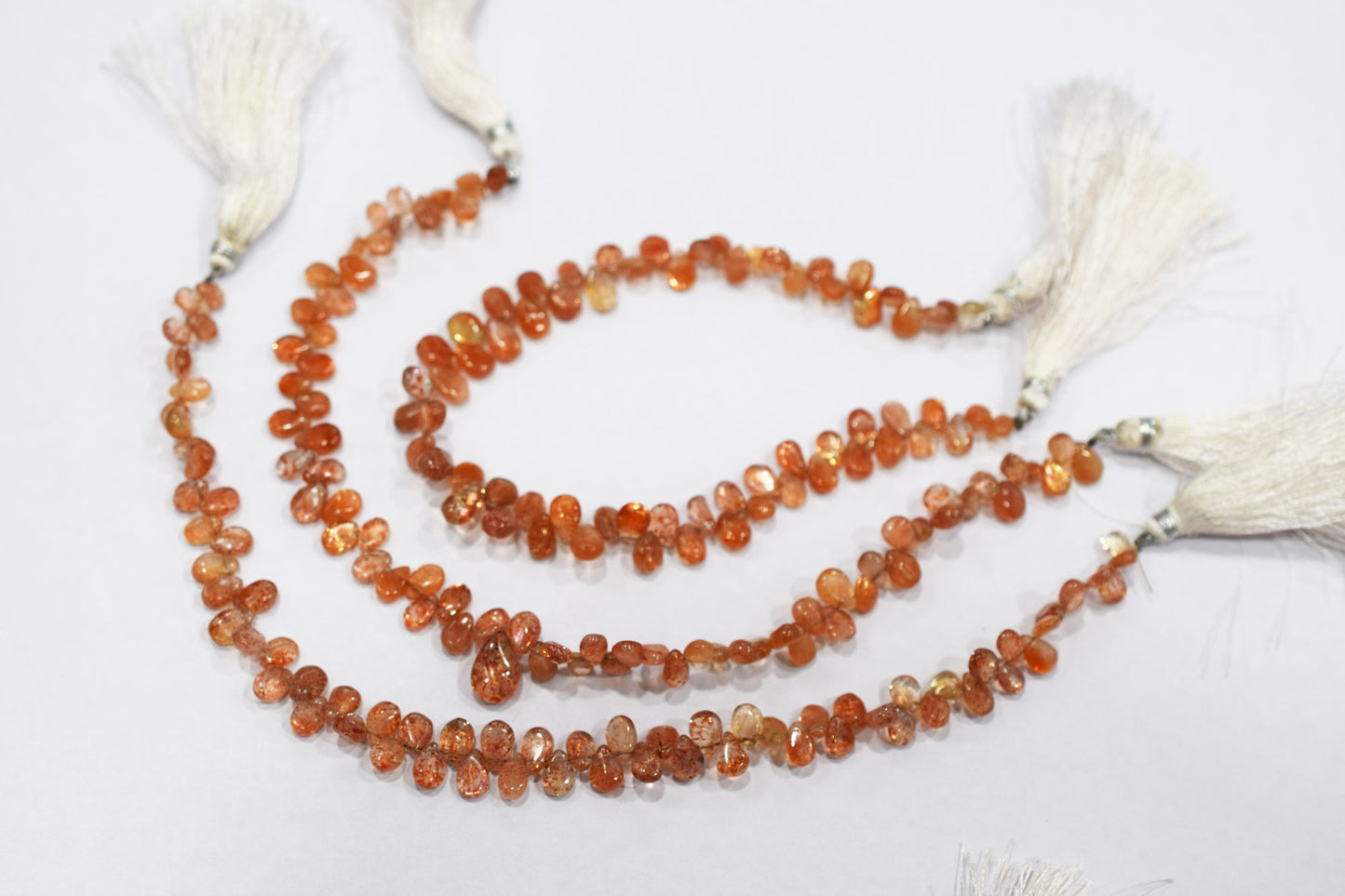 Sunstone Smooth Pear Shape Smooth Briolettes , Sold By Strand , 4x6 - 5x8 mm , 8" ,  17564