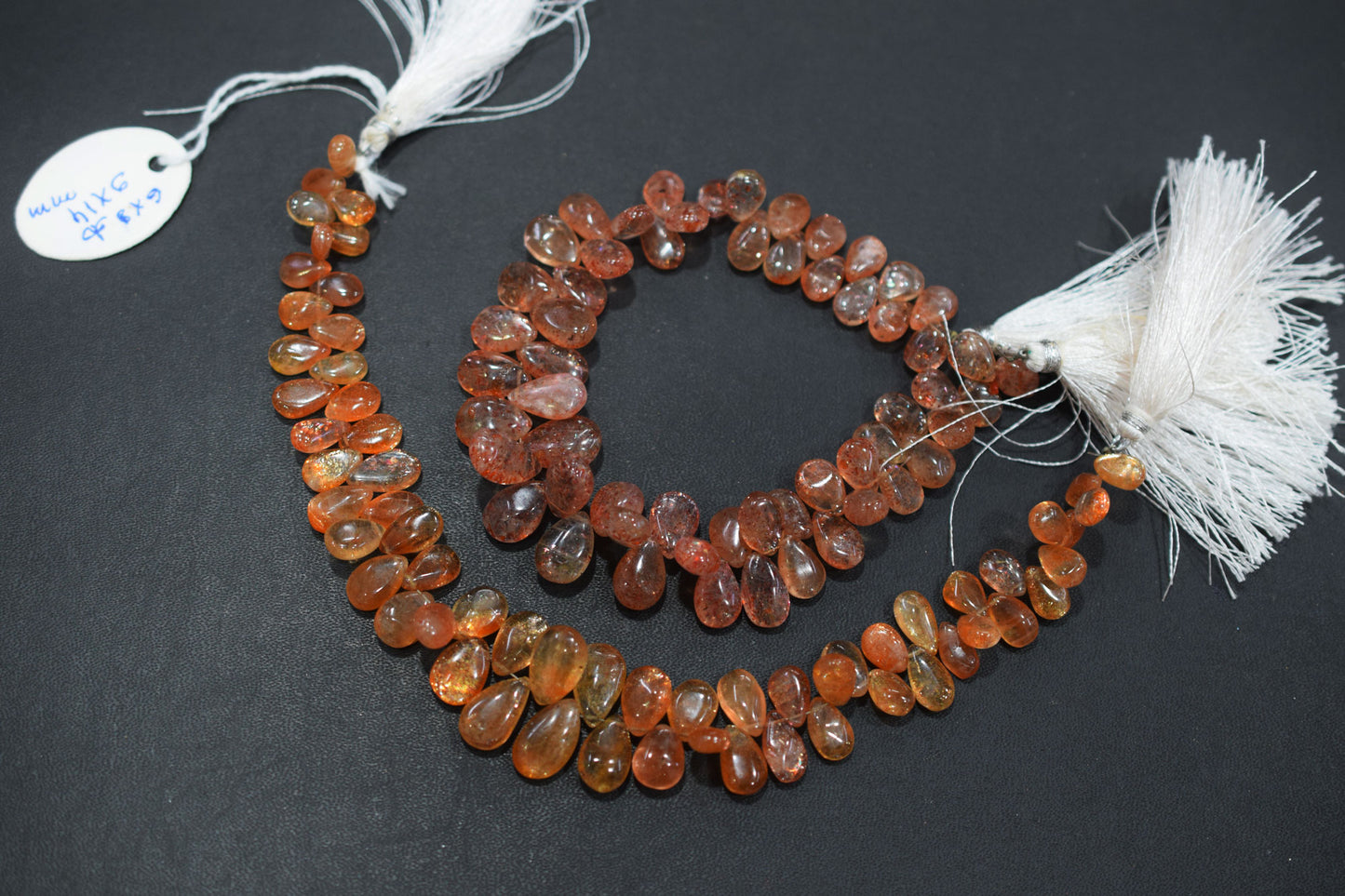 Sunstone Smooth Pear Shape Smooth Briolettes , Sold By Strand , 6x8 - 9x14 mm , 8" , 17565