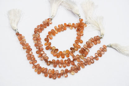 Sunstone Smooth Pear Shape Smooth Briolettes , Sold By Strand , 5x7 - 6.50x10 mm , 8",  17566