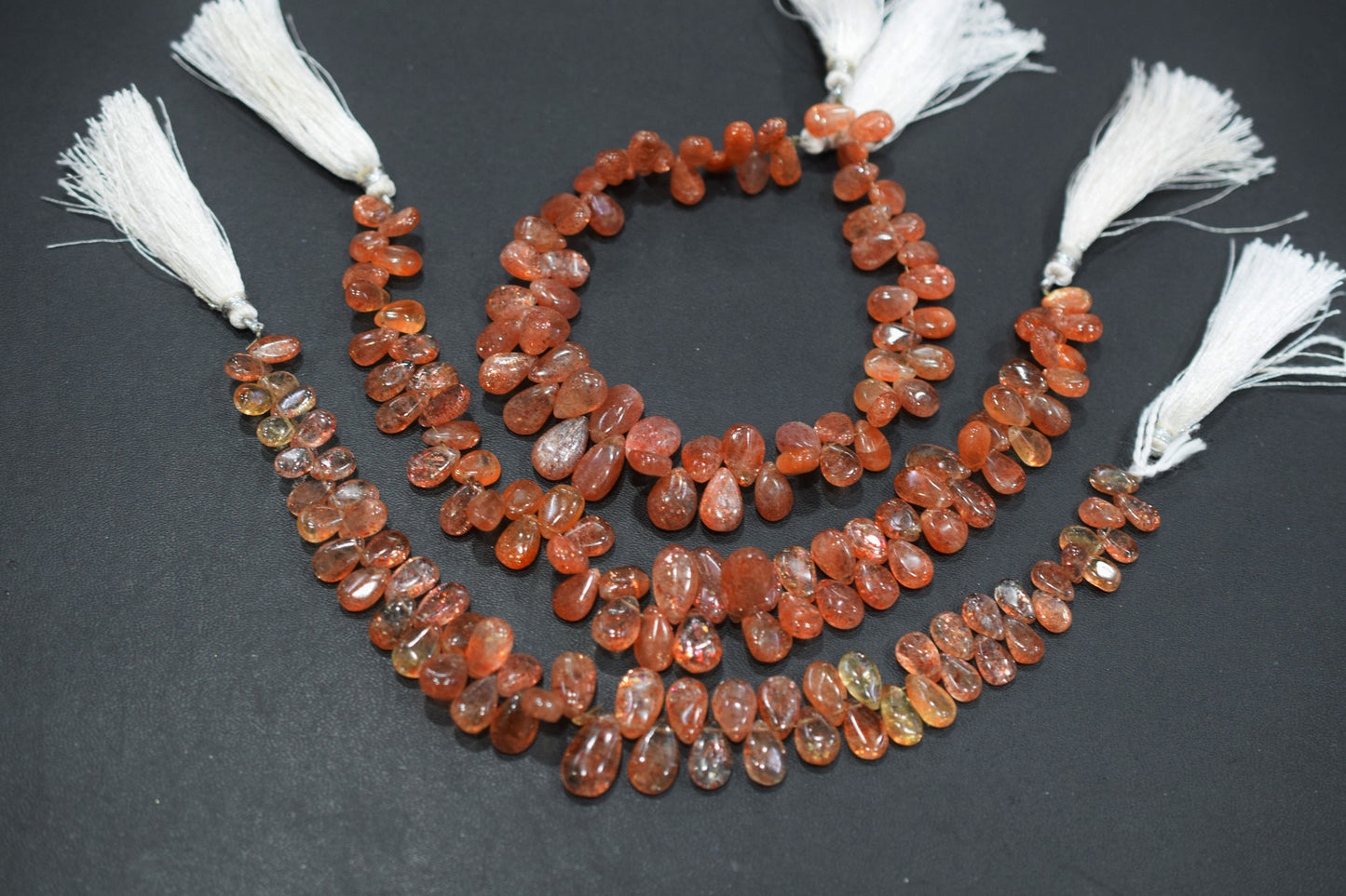 Sunstone Smooth Pear Shape Smooth Briolettes , Sold By Strand , 5x7 - 8x12 mm , 8" ,  17567