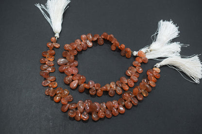Sunstone Smooth Pear Shape Smooth Briolettes , Sold By Strand , 5x7 - 8x12 mm , 8" ,  17567