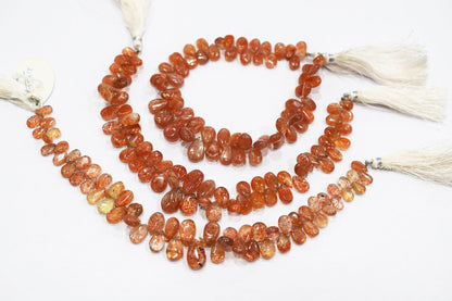 Sunstone Smooth Pear Shape Smooth Briolettes , Sold By Strand , 5x7 - 8x12 mm , 8" ,  17567