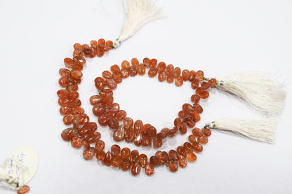 Sunstone Smooth Pear Shape Smooth Briolettes , Sold By Strand , 5x7 - 8x12 mm , 8" ,  17567
