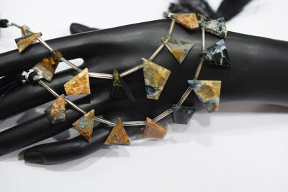 11 Pieces Natural Pietersite Crown Cut Tablets Geometrical Shape Briolettes , Sold By Strand , 12x15 - 14x22 mm , 17839