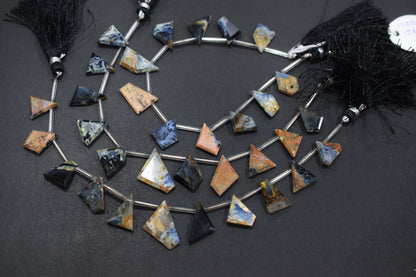 11 Pieces Natural Pietersite Crown Cut Tablets Geometrical Shape Briolettes , Sold By Strand , 12x15 - 14x22 mm , 17839
