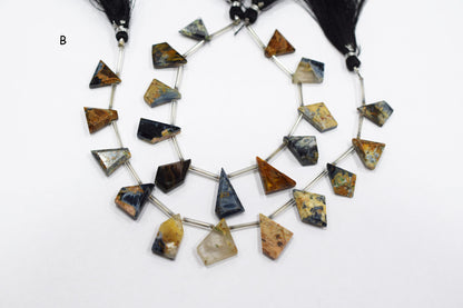 11 Pieces Natural Pietersite Crown Cut Tablets Geometrical Shape Briolettes , Sold By Strand , 13x16 - 14x21 mm , 17840