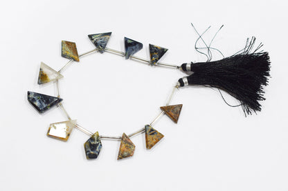 11 Pieces Natural Pietersite Crown Cut Tablets Geometrical Shape Briolettes , Sold By Strand , 13x16 - 14x21 mm , 17840