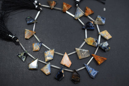 11 Pieces Natural Pietersite Crown Cut Tablets Geometrical Shape Briolettes , Sold By Strand , 13x16 - 14x21 mm , 17840