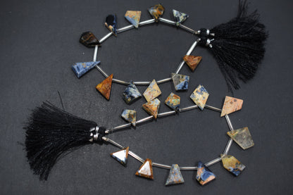 11 Pieces Natural Pietersite Crown Cut Tablets Geometrical Shape Briolettes , Sold By Strand , 13x16 - 14x21 mm , 17840