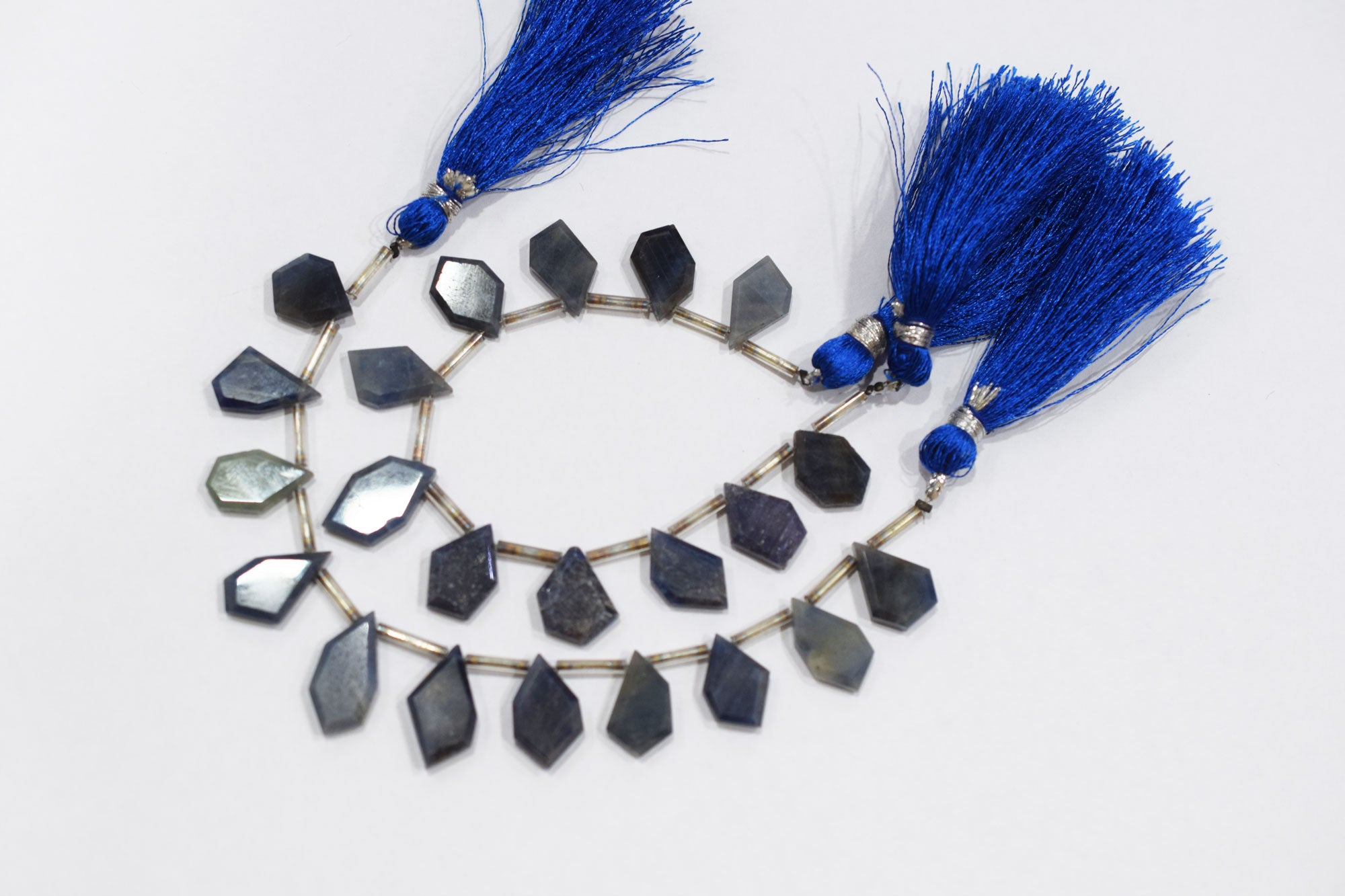 11 Pieces Blue Sapphire Crown Cut Tablets Geometrical Shape Briolettes , Sold By Strand , 9x13-10x18 mm , 17841