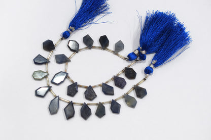 11 Pieces Blue Sapphire Crown Cut Tablets Geometrical Shape Briolettes , Sold By Strand , 9x13-10x18 mm , 17841