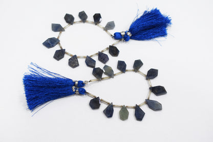 11 Pieces Blue Sapphire Crown Cut Tablets Geometrical Shape Briolettes , Sold By Strand , 9x13-10x18 mm , 17841