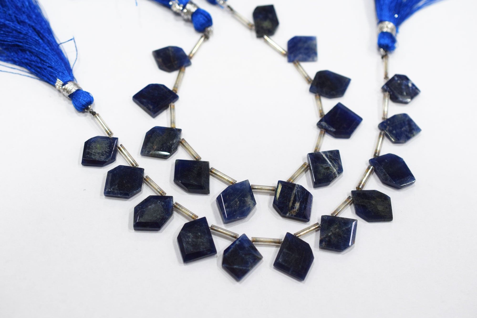 11 Pieces Natural Sodalite Crown Cut Tablets Geometrical Shape Briolettes , Sold By Strand , 10x14 - 12x17 mm , 17845