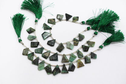 11 Pieces Sakota Emerald Crown Cut Tablets Geometrical Shape Briolettes , Sold By Strand , 10x17 - 14x20 mm , 17848