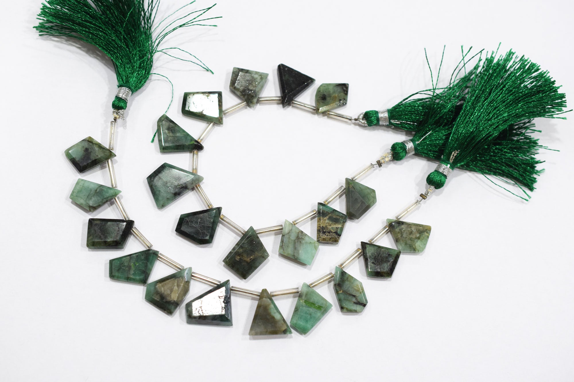 11 Pieces Sakota Emerald Crown Cut Tablets Geometrical Shape Briolettes , Sold By Strand , 10x17 - 14x20 mm , 17848