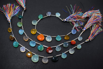 11 Pieces Multi Chalcedony Heart Shape Smooth Briolettes , Sold By Strand , 10x10 - 15x15 mm , 17882