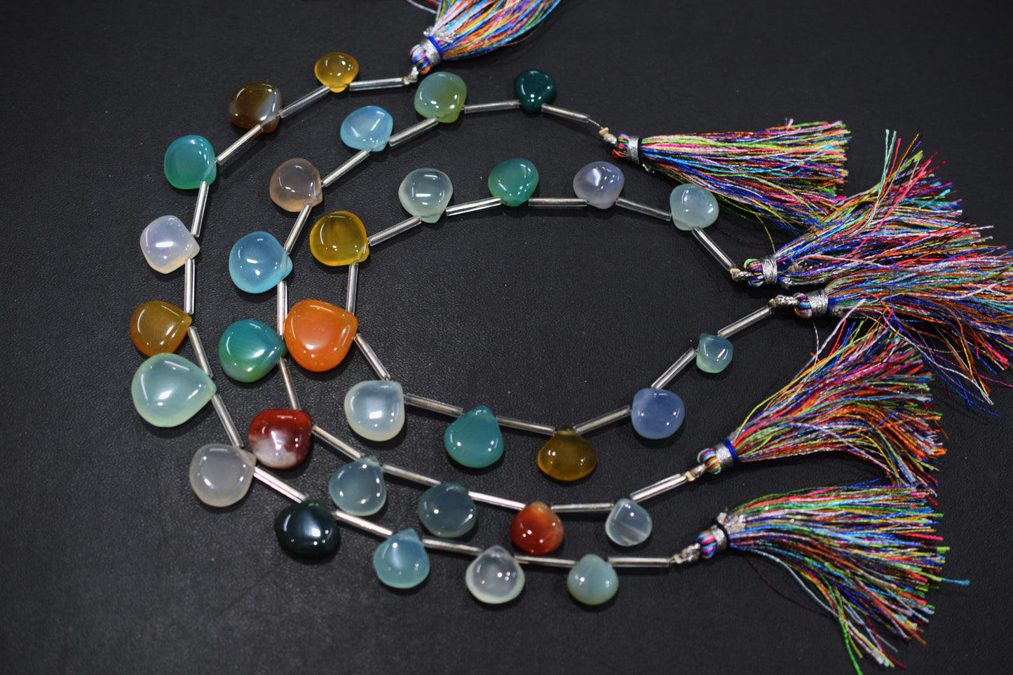 11 Pieces Multi Chalcedony Heart Shape Smooth Briolettes , Sold By Strand , 10x10 - 15x15 mm , 17882