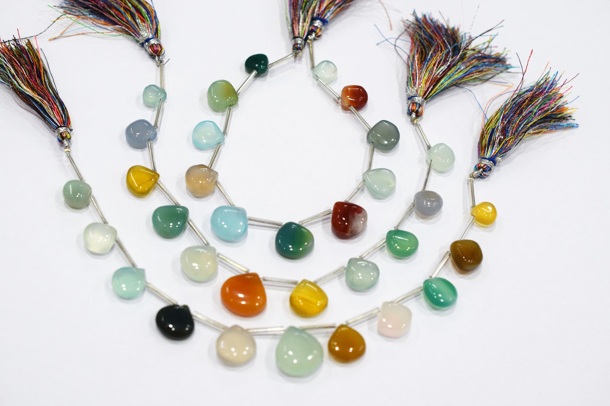 11 Pieces Multi Chalcedony Heart Shape Smooth Briolettes , Sold By Strand , 10x10 - 15x15 mm , 17882